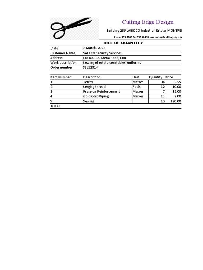 Edpm Bill of Quantity | PDF