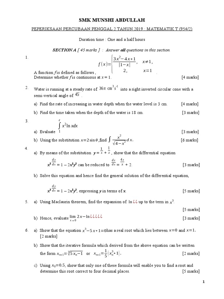 2019 Trial Exam Mathematics Paper | PDF | Mathematical Analysis ...