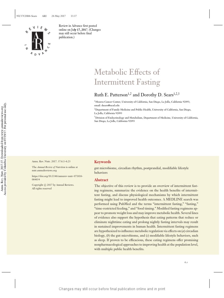 Metabolic Effects of Intermittent Fasting Download Free PDF