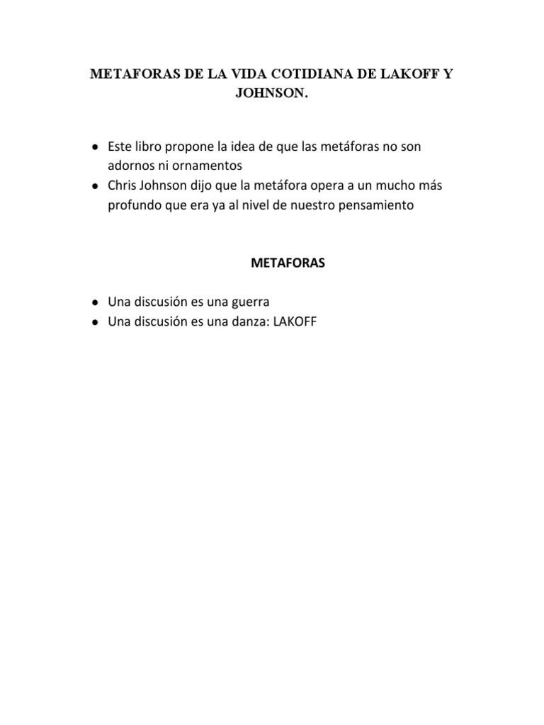 Metaforas de La Vida Cotidiana de Lakoff y Johnson | PDF