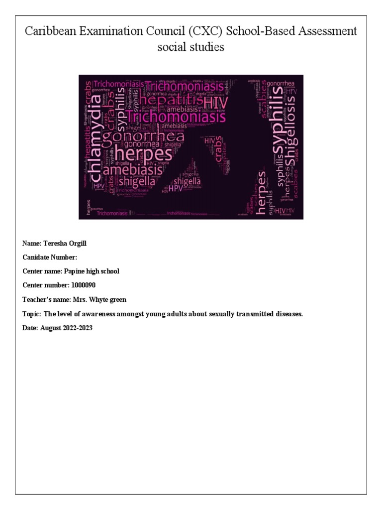 CXC Social Studies Sba 2023 PDF Sexually Transmitted Infection