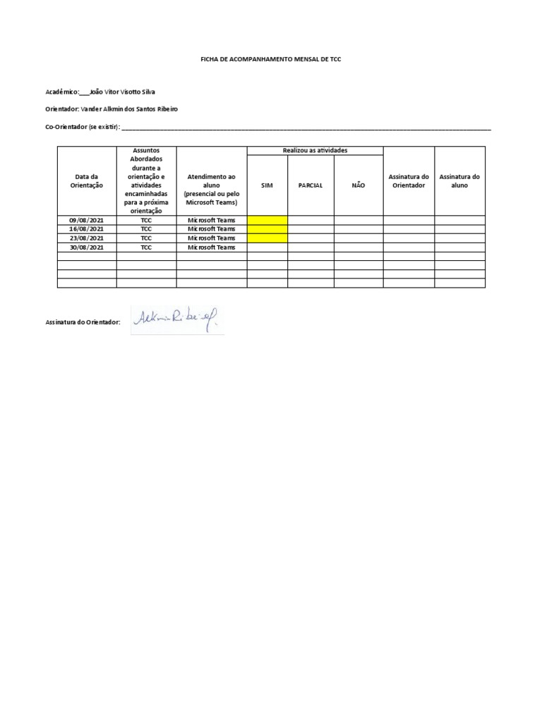 FICHA DE ACOMPANHAMENTO - Professor | PDF