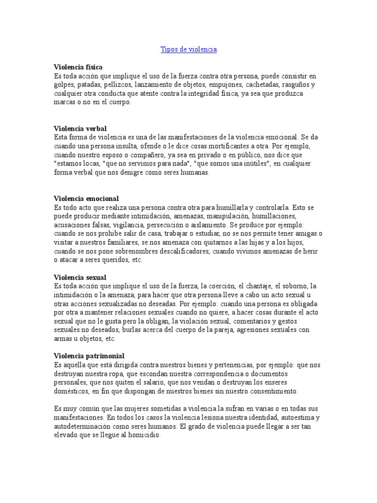 Tipos de Violencia y sus Efectos | PDF | Violencia | La violencia ...