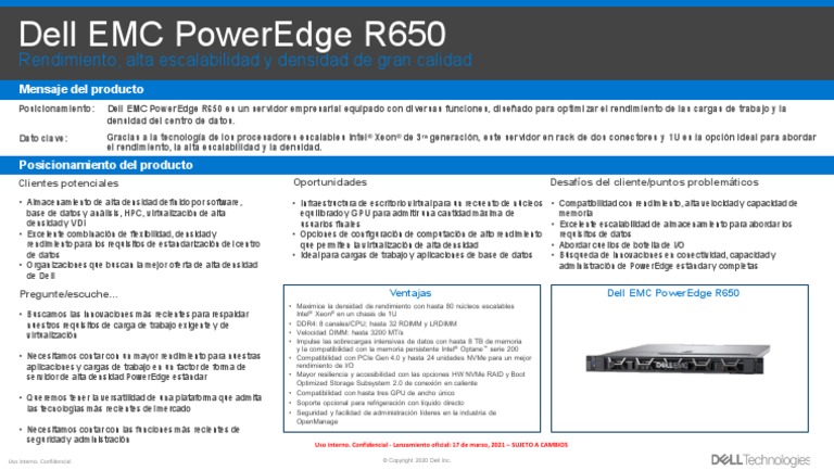 Dell Emc Poweredge r650 Sales Card | PDF | Escalabilidad | Informática