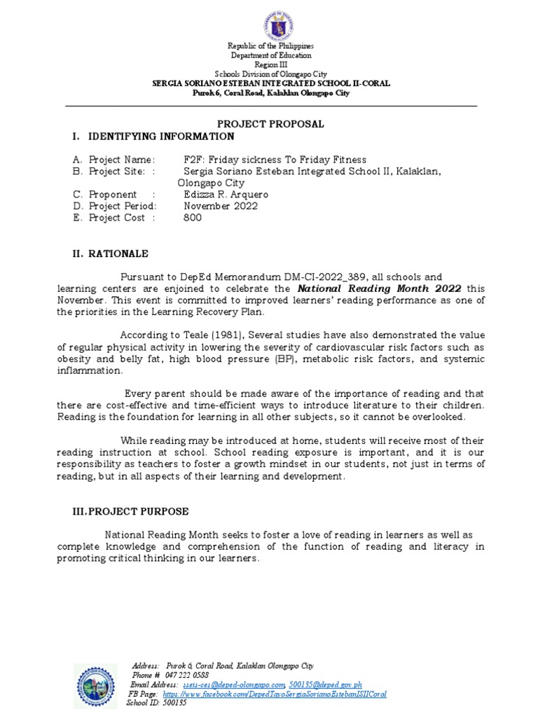 Project Proposal Reading Month Pdf Learning Education Theory