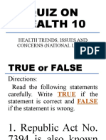 Quiz On Health 10