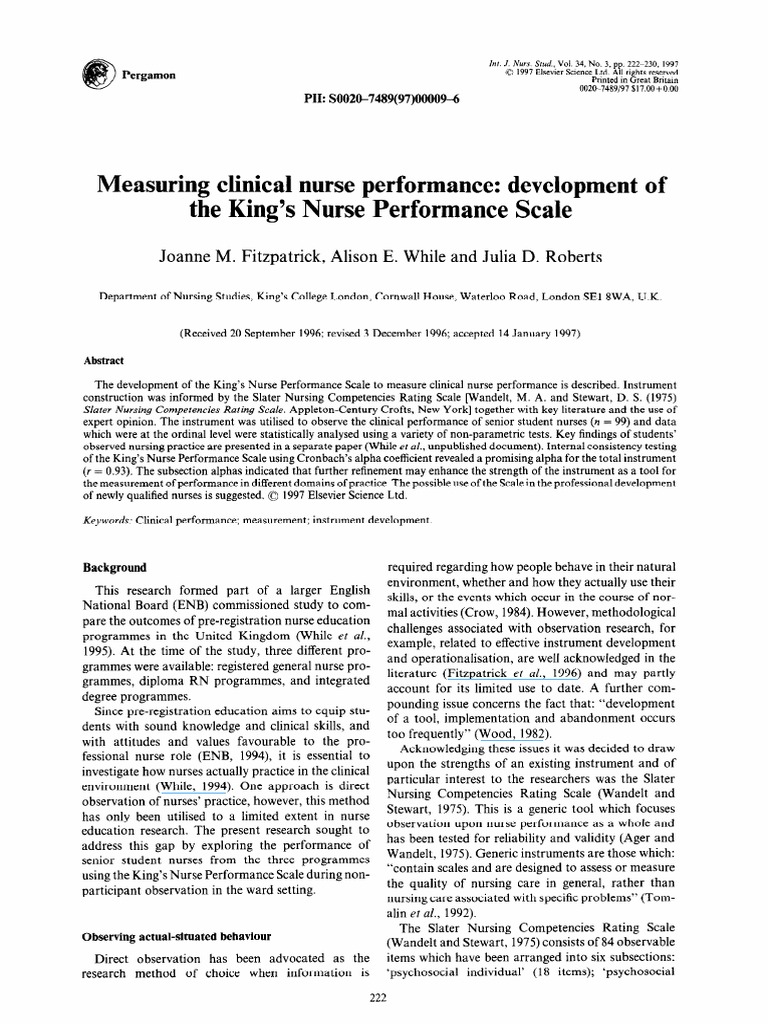 Measuring Clinical Nurse Performance Dev Pdf Pdf Validity