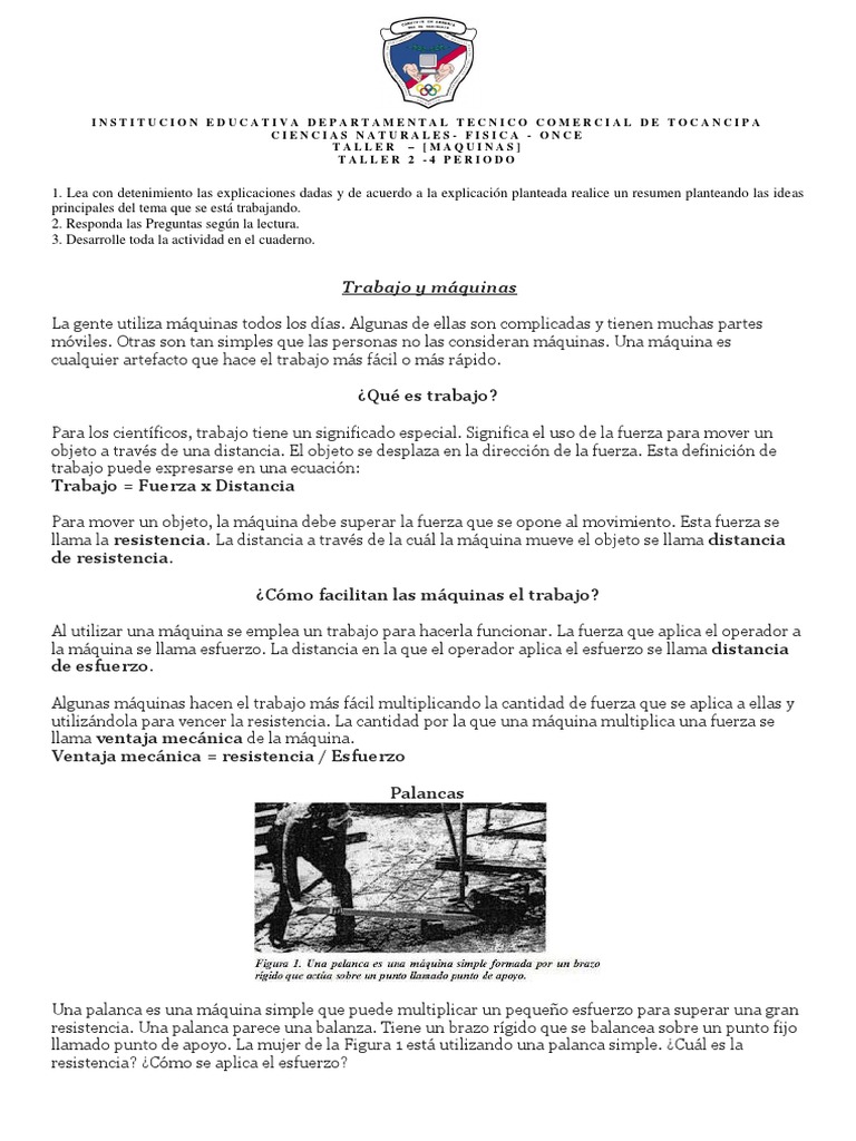 Taller 2 4p Maquinas Pdf Palanca Fuerza