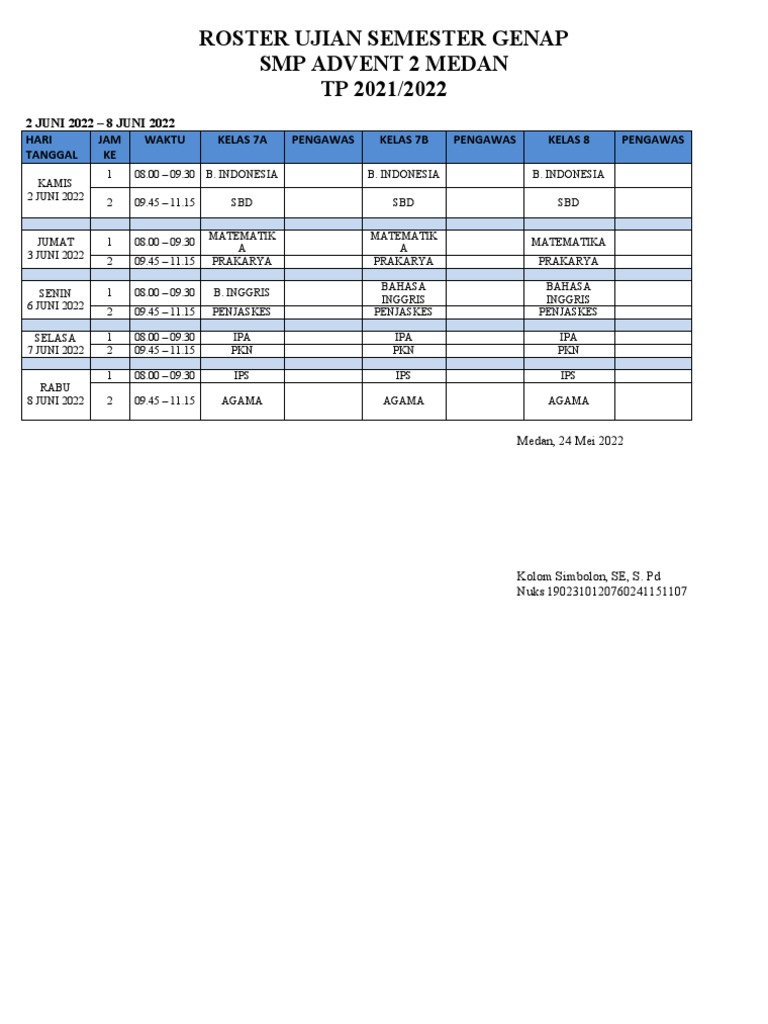 Roster Ujian Semester Genap | PDF