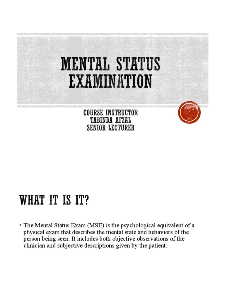 Mental Status Examination Overview | PDF | Cognitive Science ...