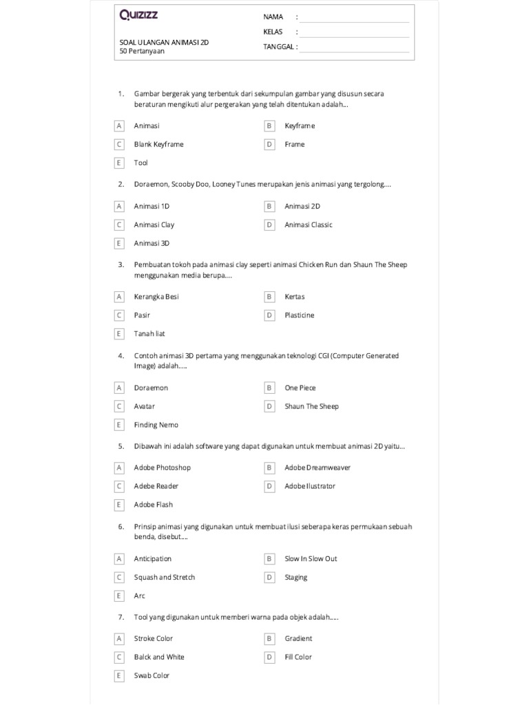 Soal Ulangan Animasi 2D | PDF