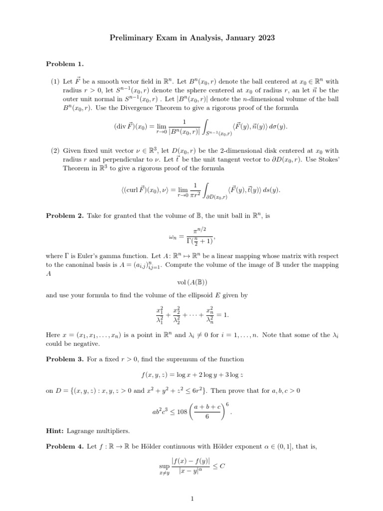 AnalysisPrelimJanuary2023 PDF | PDF | Calculus | Abstract Algebra