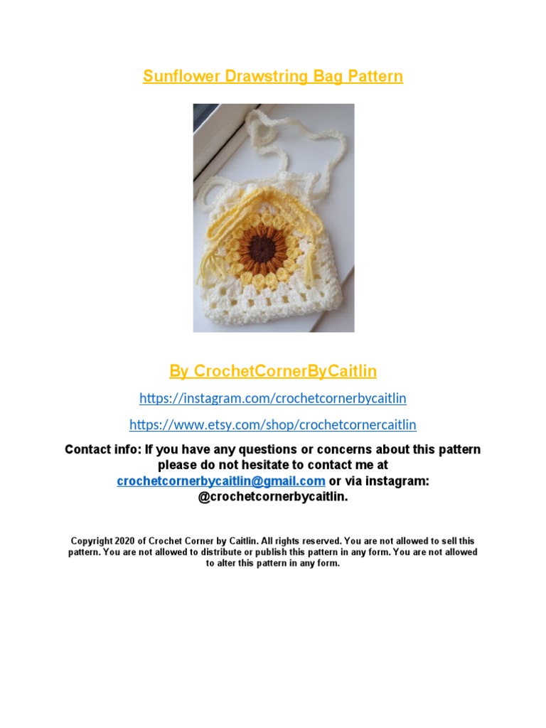 Sunflower Drawstring Bag Pattern PDF Crochet Textiles