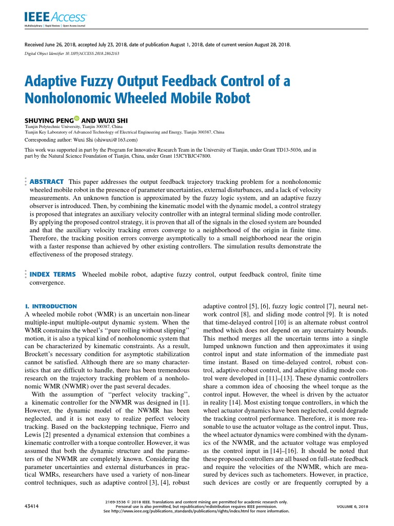 Journal AdaptiveFuzzyOutputFeedbackControlOfANonholonomic