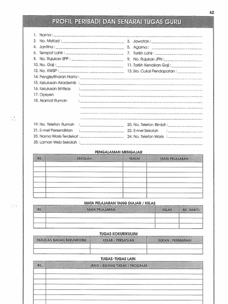 Profil Peribadi Dan Senarai Tugas Guru PDF | PDF