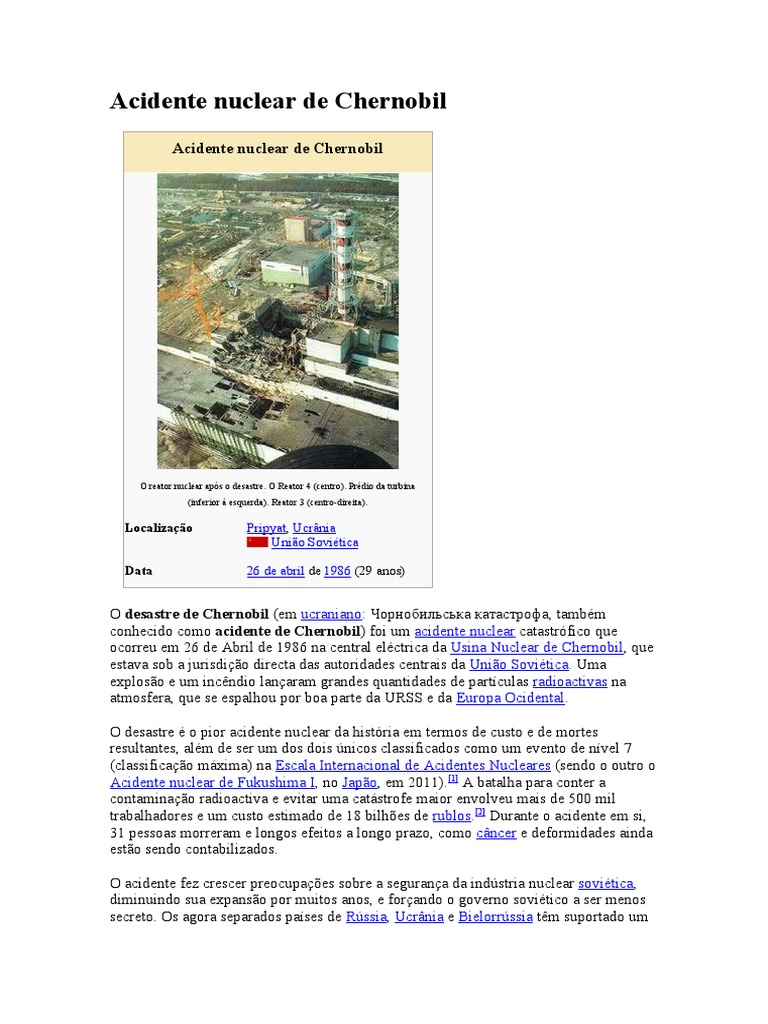 Acidente Nuclear de Chernobil | PDF | Desastre de Chernobyl | Potência ...