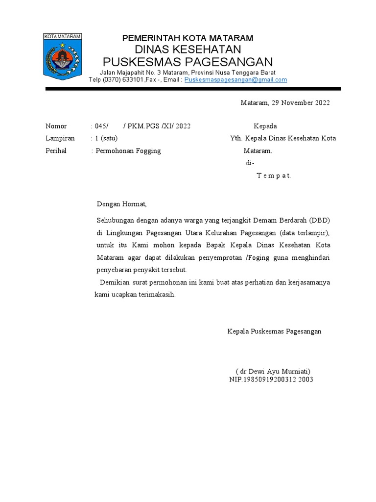 Permohonan Fogging DBD dan Chikungunya | PDF