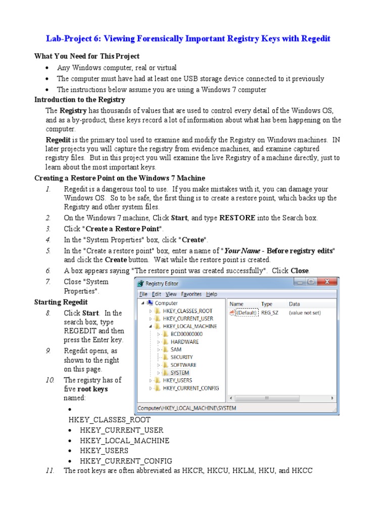 LabProj.06 Regedit PDF Windows Registry Operating System Families