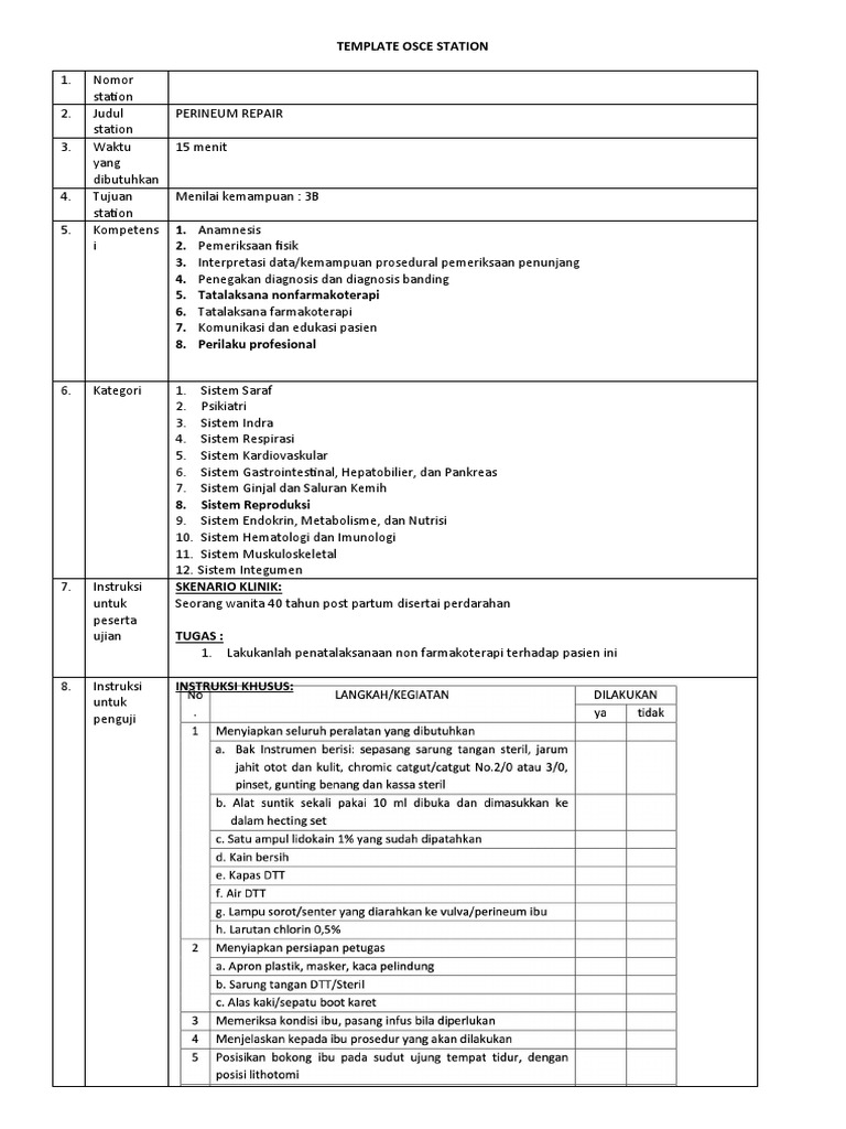 Checklist Perineum Repair | PDF