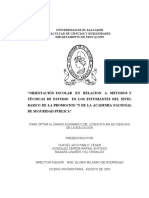 Orientación Escolar en Relación A Métodos y Técnicas de Estudio en Los Estudiantes Del Nivel Básico de La Promoción 75 de La Academia Nacional de Seguridad Pública