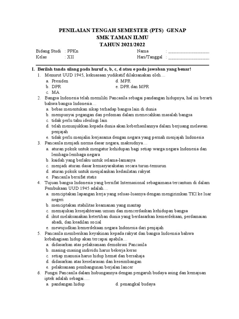 Menelaah Soal PKN SMK XII/1
