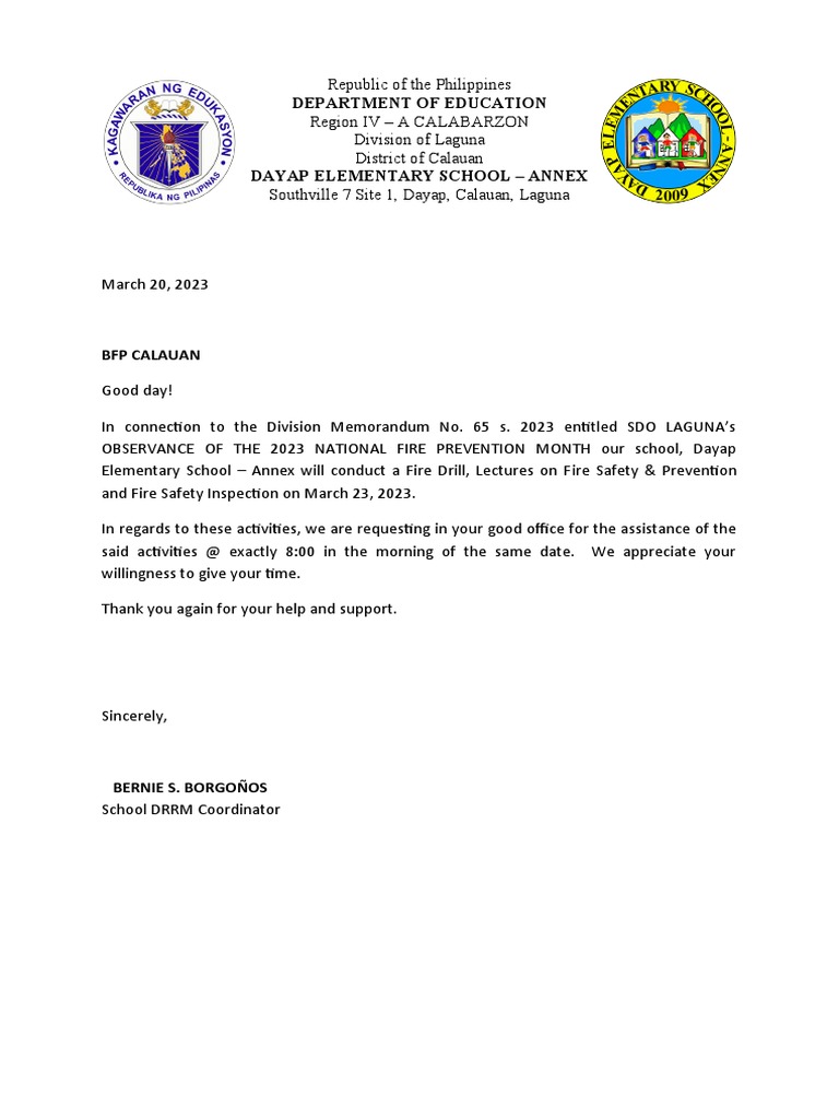 Request for Fire Drill Assistance | PDF