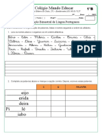 Avaliação de Língua Portuguesa com exercícios de ordem alfabética, prefixos, sufixos e cruzadinha