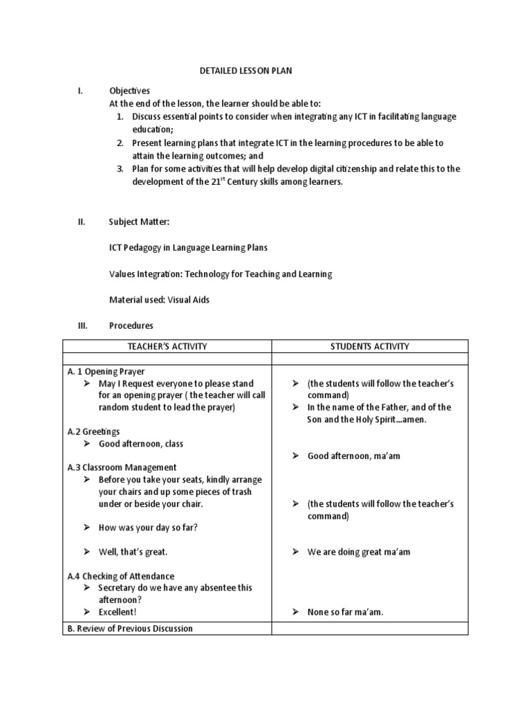 Detailed Lesson Plan | PDF | Educational Technology | Information And ...