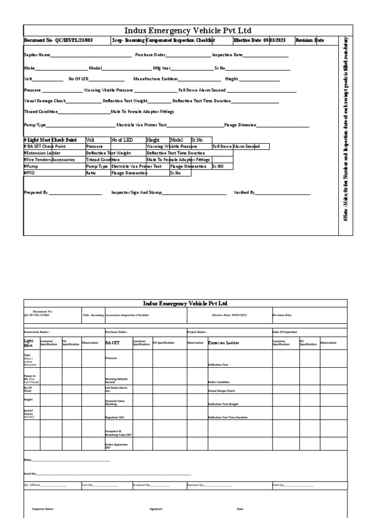 Incoming Component Inspection Checklist | PDF | Equipment ...