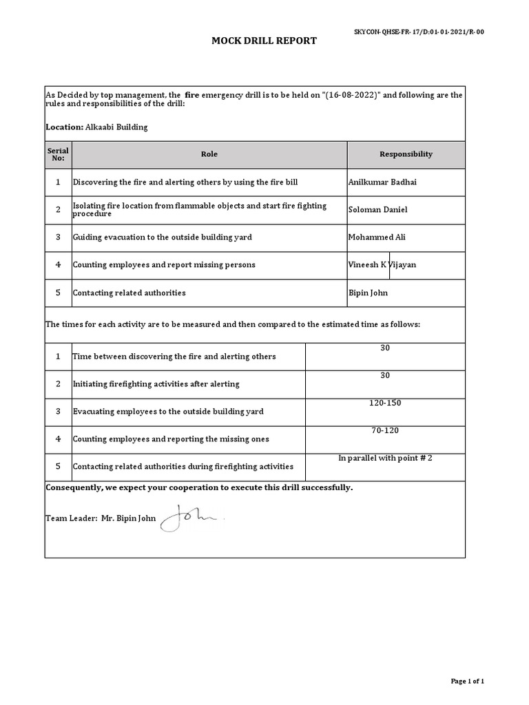 Timing Of Mock Drill Meaning