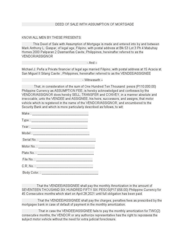 assignment of mortgage vs assumption of mortgage