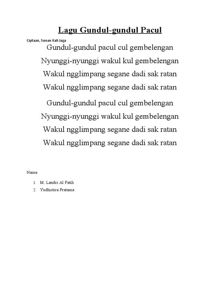 Lirik Lagu Gundul-gundul Pacul | PDF