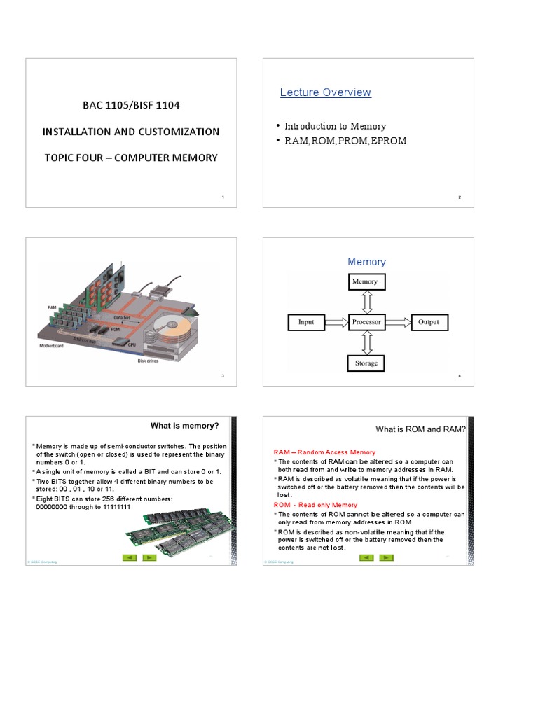 Topic 4b - Computer Memory PDF | PDF | Random Access Memory | Read Only ...