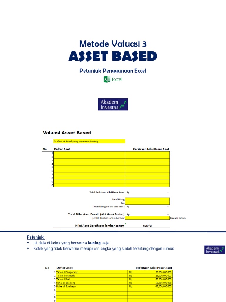 Metode Valuasi 3 - Asset Based - Petunjuk Penggunaan Excel PDF | PDF