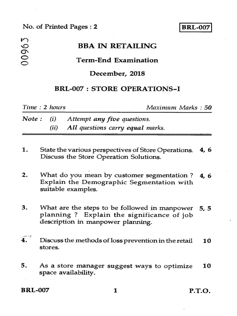Store Operations Exam Guide for BBA | PDF