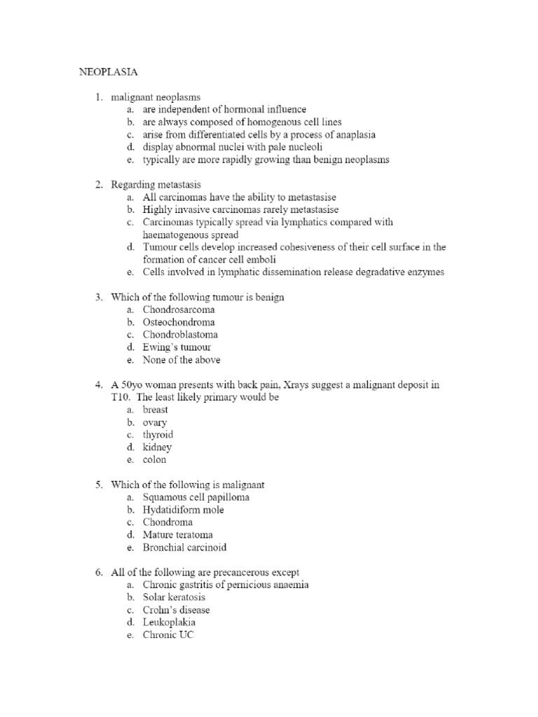 Pathology Mcq Neoplasia Pdf