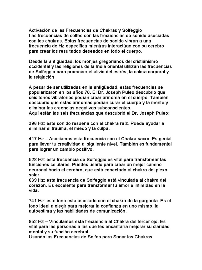Frecuencias de Solfeggio y Chakras | PDF