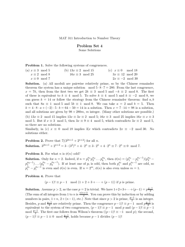 Solutions to problems in introduction to number theory involving