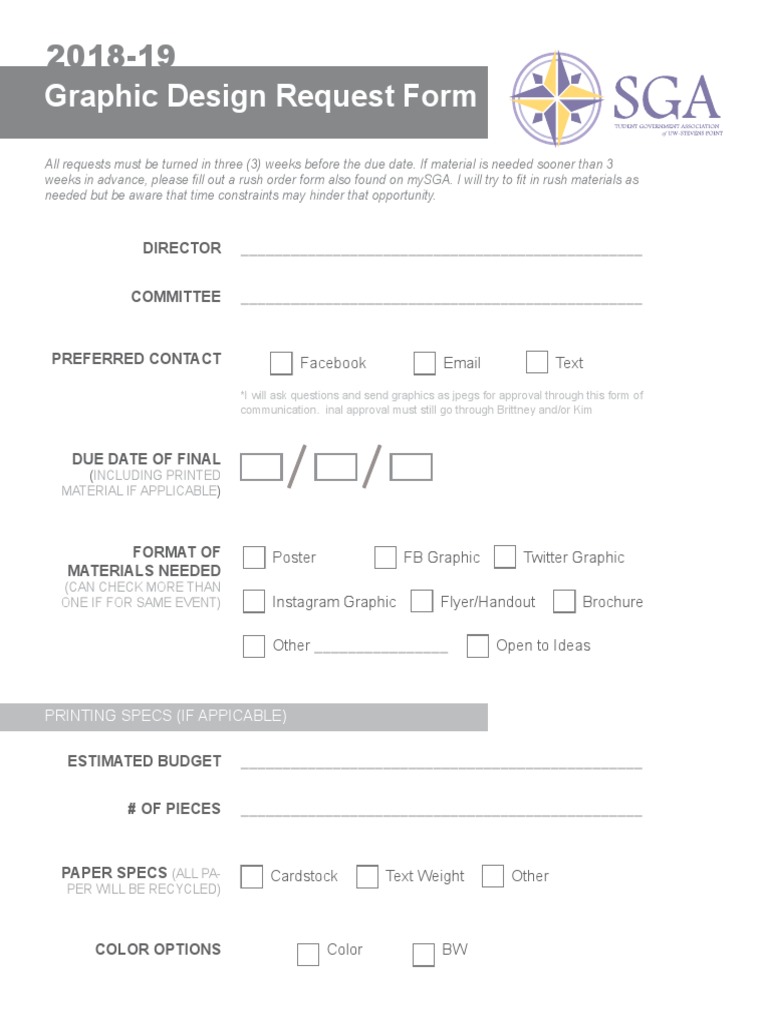 Sample Graphic Design Request Form Template 2 PDF