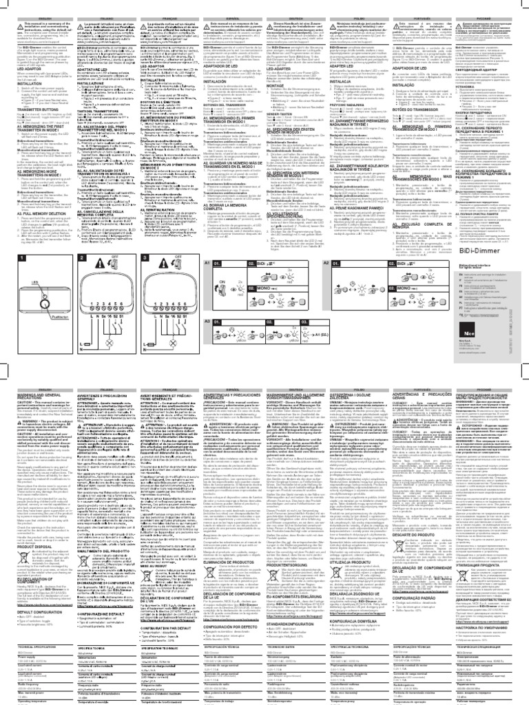 Bidi‑Dimmer English Italiano Français Español Deutsch Polski Русский PDF
