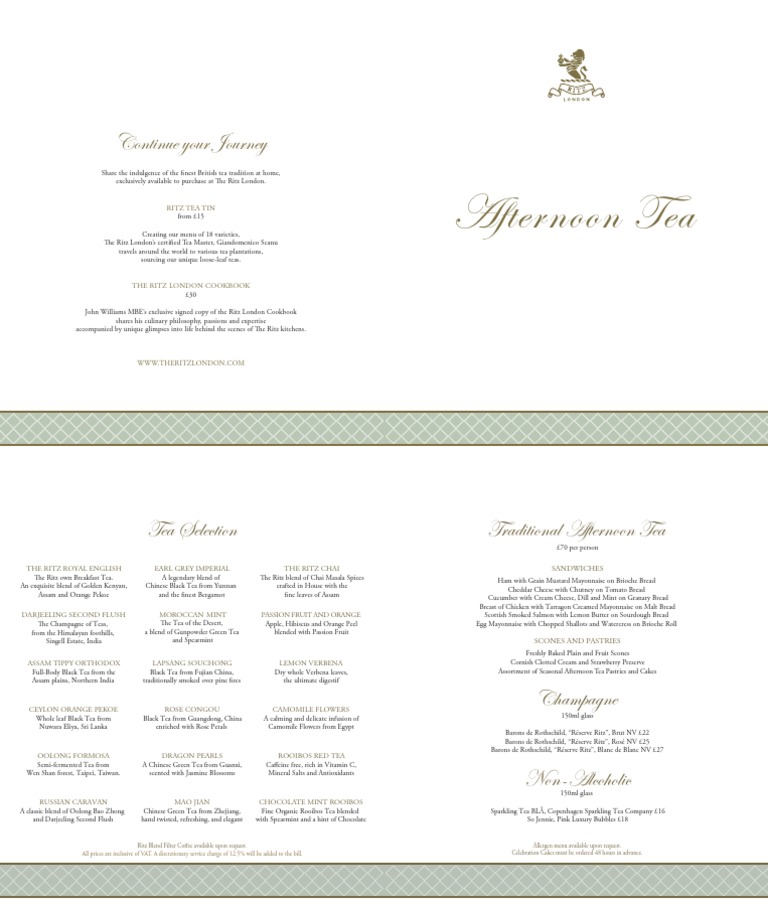 Ritz London Afternoon Tea Menu | PDF | Tea | Scone