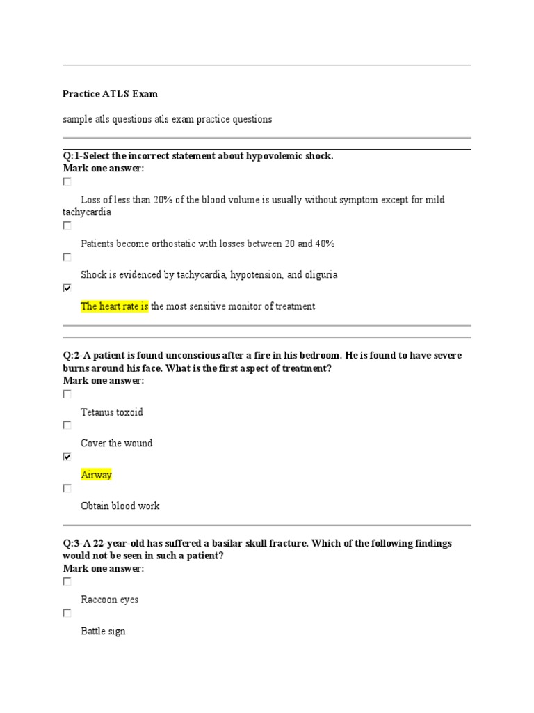 ATLS Practice Questions Free PDF