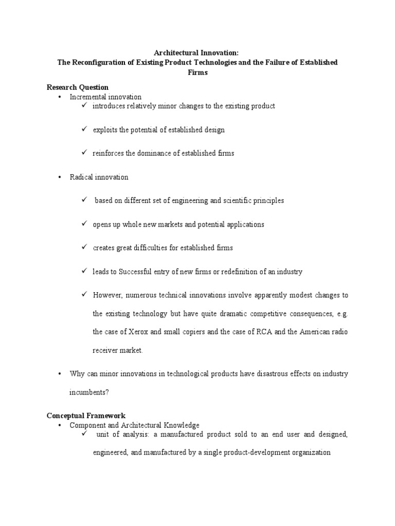 Architectural Innovation Pdf Innovation Strategic Management