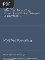 Topic 5 HTML Text Formatting Quotation Citation Elements Comments PDF