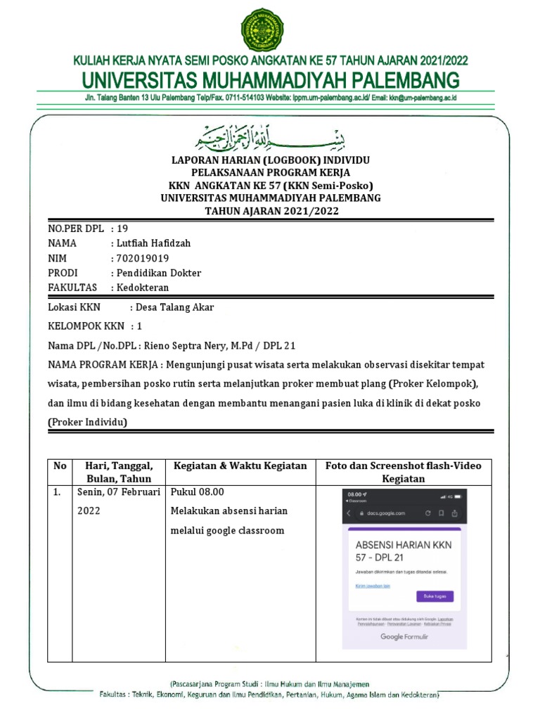 Logbook KKN Angkatan 57 UMP 2021/2022 | PDF