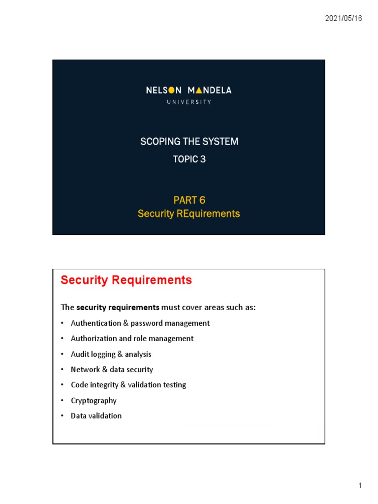 TOPIC 2 Scoping The System PART 6 Security PDF | PDF