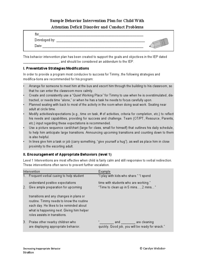 Behavior Plan Template 12 | PDF | Classroom | Nonverbal Communication