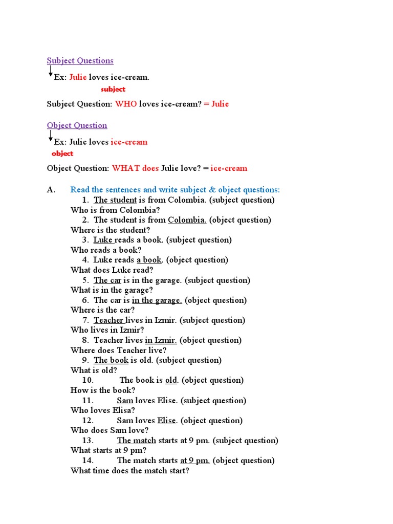 Subject and Object Questions Guide | PDF