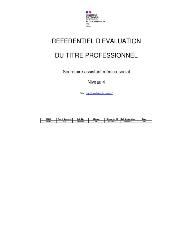Référentiel Évaluation SAMS Secrétaire Médical | PDF | la communication ...