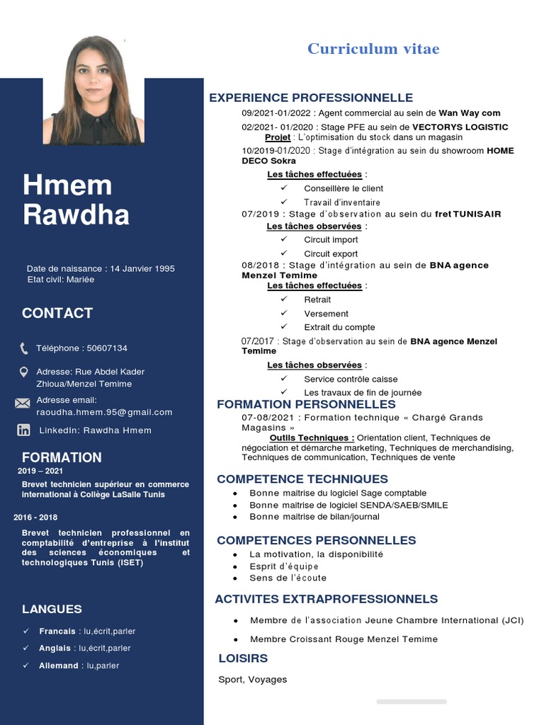 CV de Rawdha Hmem - Technicienne en Commerce | PDF | Économie d ...